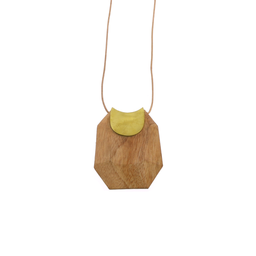 Topanga Pendant, Brass & Faceted Woodp - Light