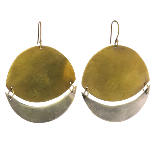 Moonrise Earrings - Round, Lrg - Brass & Silver - Brass & Silver