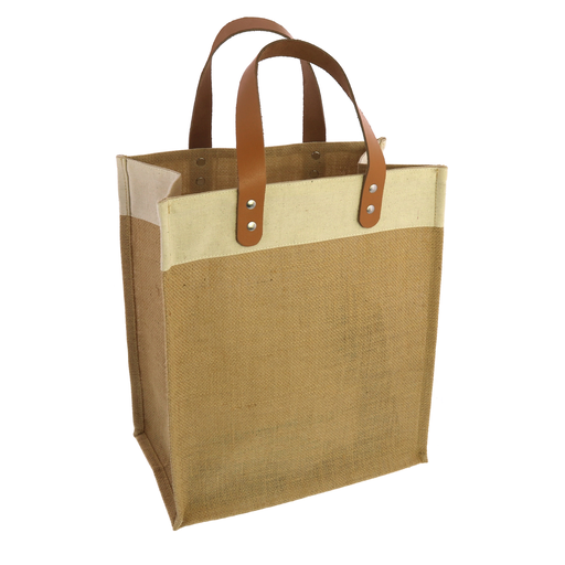 UptownTote with Leather Handles - Jute and Canvas