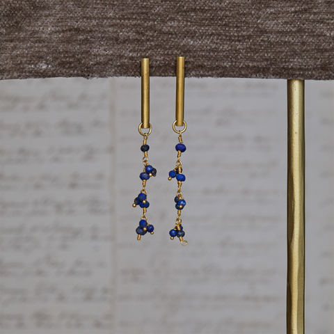 Vail Earring w/ Dangling Chain, Lapis Lazuli