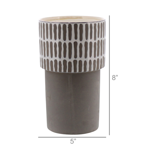 Portman Vase, Ceramic - Tall - White Top w Slip Glaze Grey Btm