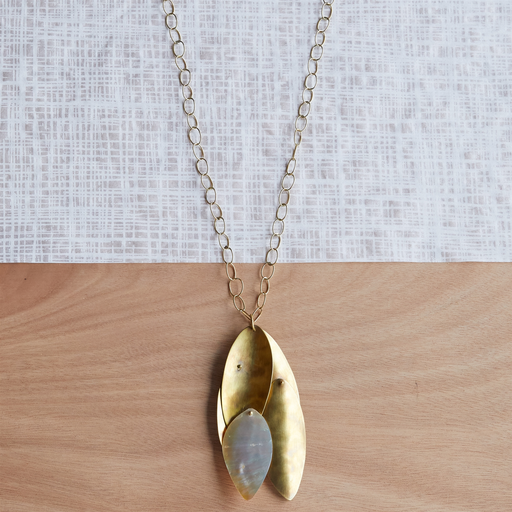 Dona Necklace, Brass, Mother of Pearl - Light