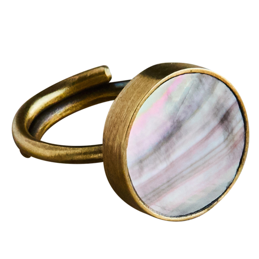Penny Ring, Brass, Mother of Pearl - Dark