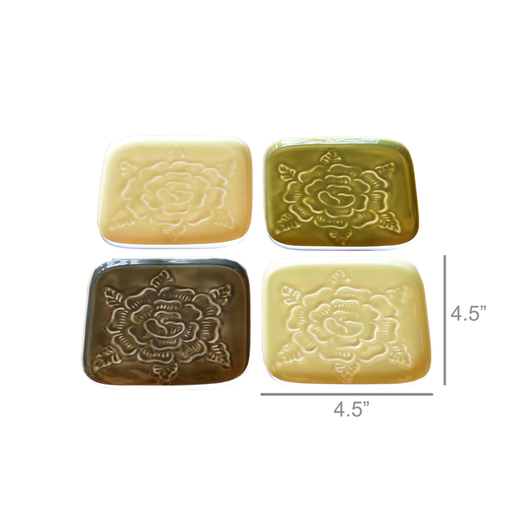 Tilda Rose Coasters, Enamel, Set of 4 - Greens - Greens