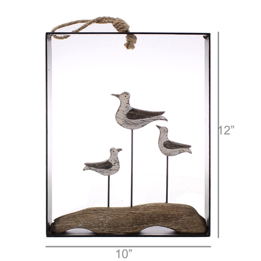 Framed Gulls, Wood and Metal - White & Natural Wood