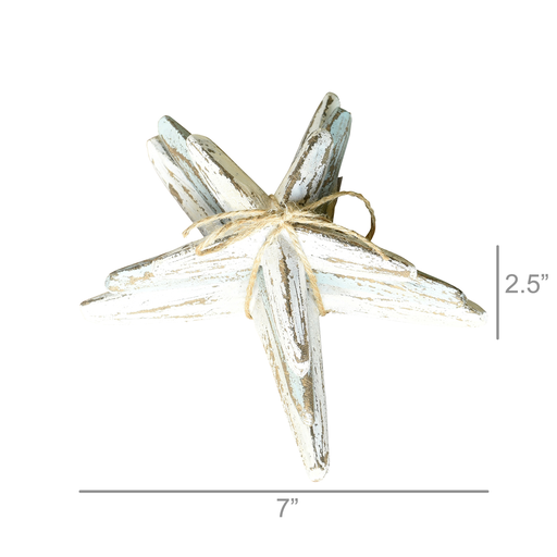 Kelso Wood Starfish, Set of 3 - White & Teal