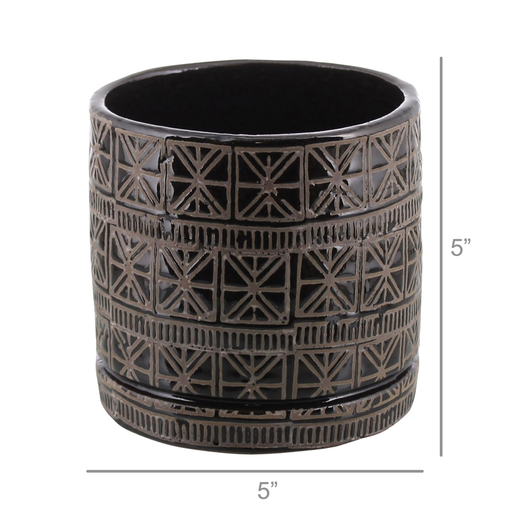 Cusco Cachepot, Ceramic - Med - Dark Brown & White