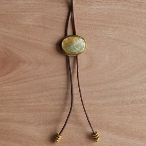Aspen Bolo Tie - Oval, Brass, Mother of Pearl - Light