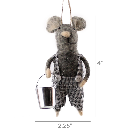 Boy Mouse Ornament, Felt - Grey