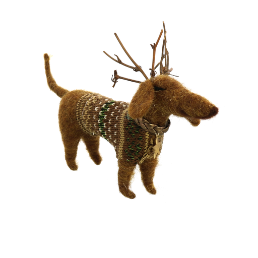Felt Reindog Daschund with Antlers Ornament
