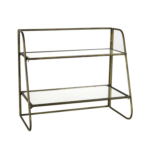 Lena Two-Tier Stand with Glass Shelves, Brass - Brass
